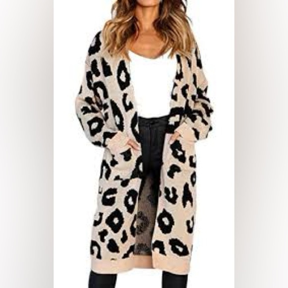 Leopard Print Open Front Long Cardigan - Picture 3 of 5